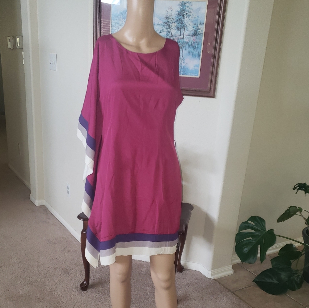 NWT C. Luce m cascading ribbon one flowy arm & hem sheath dress